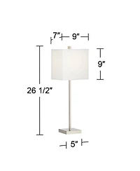 360 Lighting Franco Modern Table Lamps 26 1/2" High Set of 2 Brushed Nickel with Usb Charging Ports White Square Shade for Bedroom Living Room De