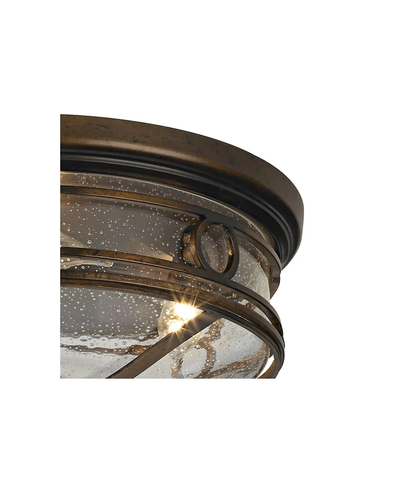 Beverly Drive Rustic Flush-Mount Outdoor Ceiling Light Fixture Bronze 14" Clear Seedy Glass Damp Rated for Exterior House Porch Patio Outside Deck Gar