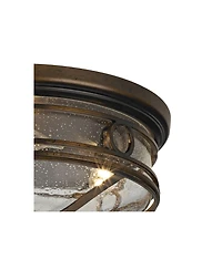 Beverly Drive Rustic Flush-Mount Outdoor Ceiling Light Fixture Bronze 14" Clear Seedy Glass Damp Rated for Exterior House Porch Patio Outside Deck Gar