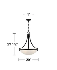 Regency Hill Marmelized Black Metal Pendant Chandelier 20" Wide Modern Marbleized Glass Bowl Shade Fixture for Dining Room House Foyer Entryway Kitche