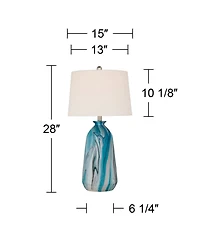 360 Lighting Carlton Modern Coastal Table Lamps 28" Tall Set of 2 Swirling Blue Faux Marble White Tapered Drum Shade for Bedroom Living Room Beds