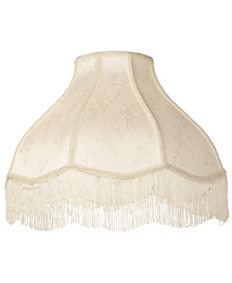 Springcrest 6" Top x 17" Bottom x 11" High x 12" Slant Lamp Shade Replacement Large Cream Dome Floral Scalloped Spider Harp Finial