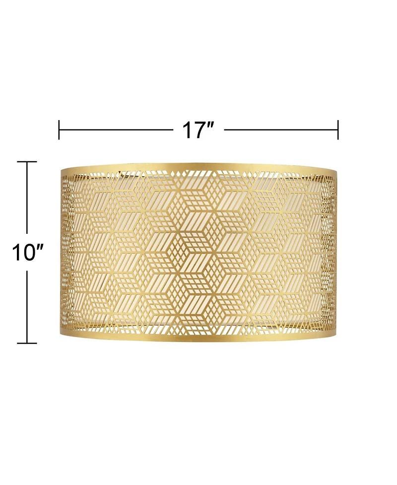 Gold Finish Laser Cut Metal Large Drum Lamp Shade 17" Top x 17" Bottom x 10" High (Spider) Replacement - Spring crest