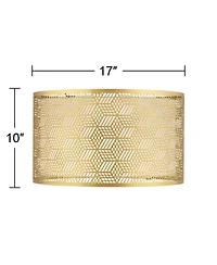 Gold Finish Laser Cut Metal Large Drum Lamp Shade 17" Top x 17" Bottom x 10" High (Spider) Replacement - Spring crest