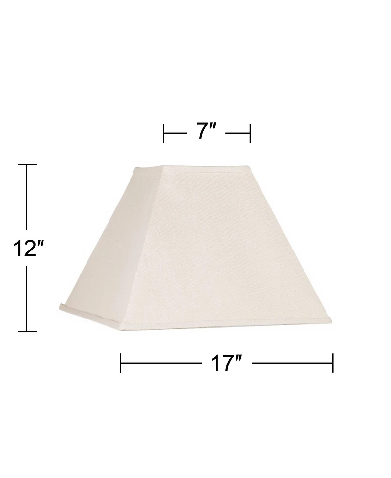 Springcrest Beige Linen Large Square Lamp Shade 7" Top x 17" Bottom x 13" Slant x 12" High (Spider) Replacement with Harp and Fini