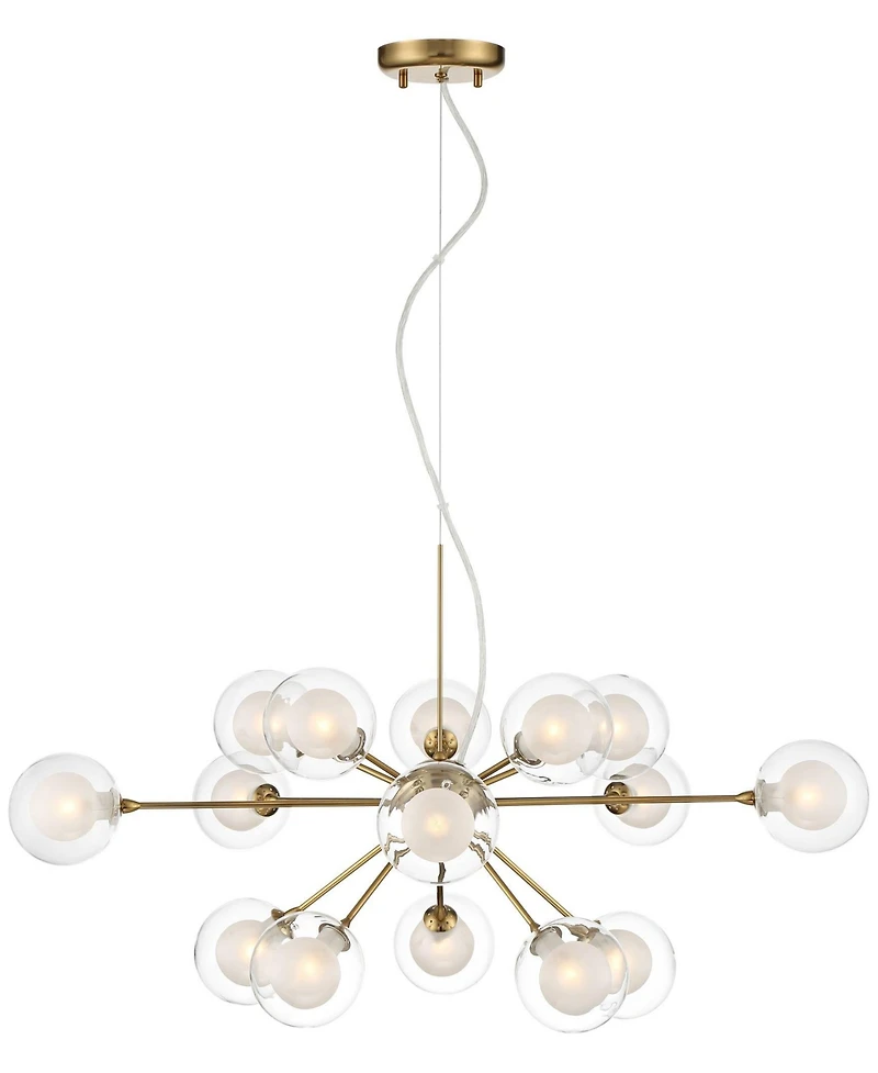 Spheres Antique Brass Sputnik Pendant Chandelier 30" Wide Mid-Century Modern Clear Outer Frosted Inner Glass 15-Light Fixture Dining Room House F
