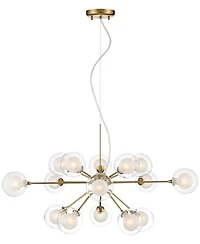 Spheres Antique Brass Sputnik Pendant Chandelier 30" Wide Mid-Century Modern Clear Outer Frosted Inner Glass 15-Light Fixture Dining Room House F
