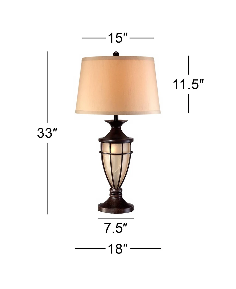 John Timberland Mission Table Lamp with Nightlight 33" Tall Champagne Glass Brushed Iron Cage Beige Fabric Shade for Living Room Family
