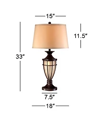 John Timberland Mission Table Lamp with Nightlight 33" Tall Champagne Glass Brushed Iron Cage Beige Fabric Shade for Living Room Family