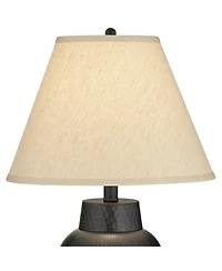 Regency Hill Auburn Rustic Farmhouse Table Lamp 25" High Bronze Hammered Natural Linen Empire Shade for Bedroom Living Room Bedside Nightstand Of