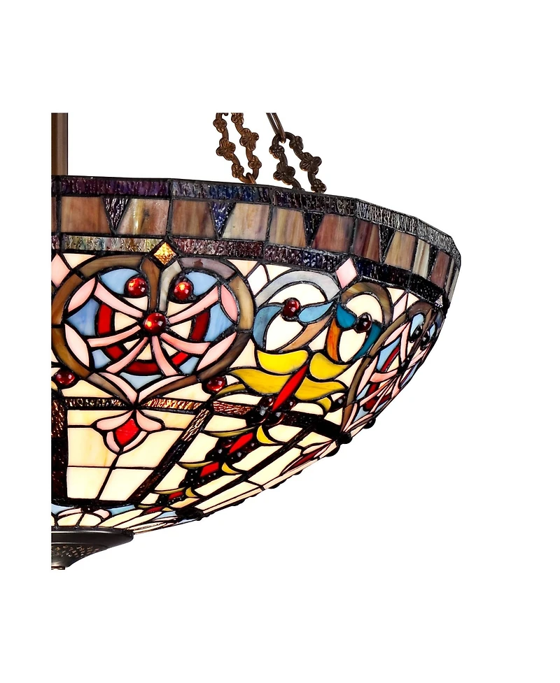 Robert Louis Tiffany Bronze Pendant Chandelier 24" Wide Tiffany Style Ornamental Stained Glass Bowl Fixture Dining Room Kitchen