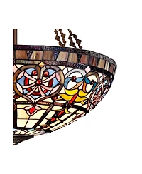 Robert Louis Tiffany Bronze Pendant Chandelier 24" Wide Tiffany Style Ornamental Stained Glass Bowl Fixture Dining Room Kitchen