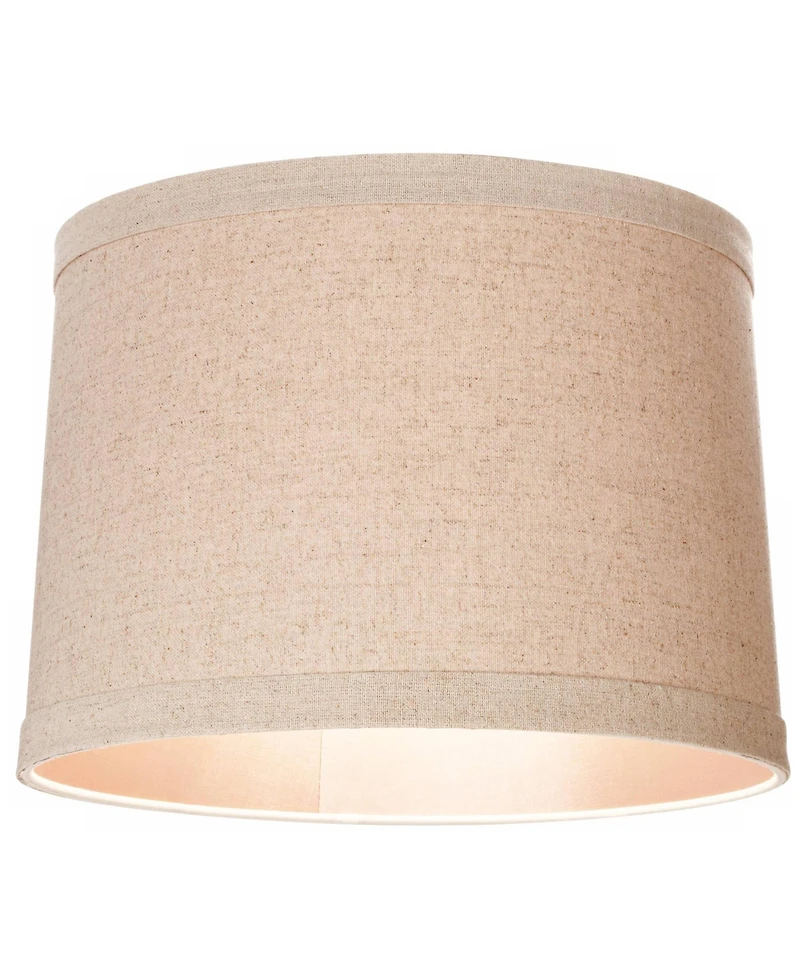 Springcrest Natural Linen Medium Drum Lamp Shade 13" Top x 14" Bottom x 10" High (Spider) Replacement with Harp and Finial