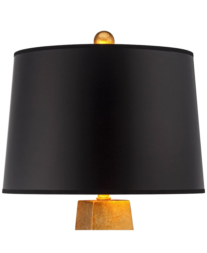 Possini Euro Design Obelisk Modern Table Lamp 26" High Gold Leaf Tapered Column Black Paper Drum Shade for Bedroom Living Room Bedside Nightstand