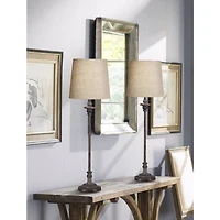 Regency Hill Bentley Traditional Buffet Table Lamp 31 1/2" Tall Weathered Brown Linen Fabric Drum Shade for Bedroom Living Room Bedside Nightstan