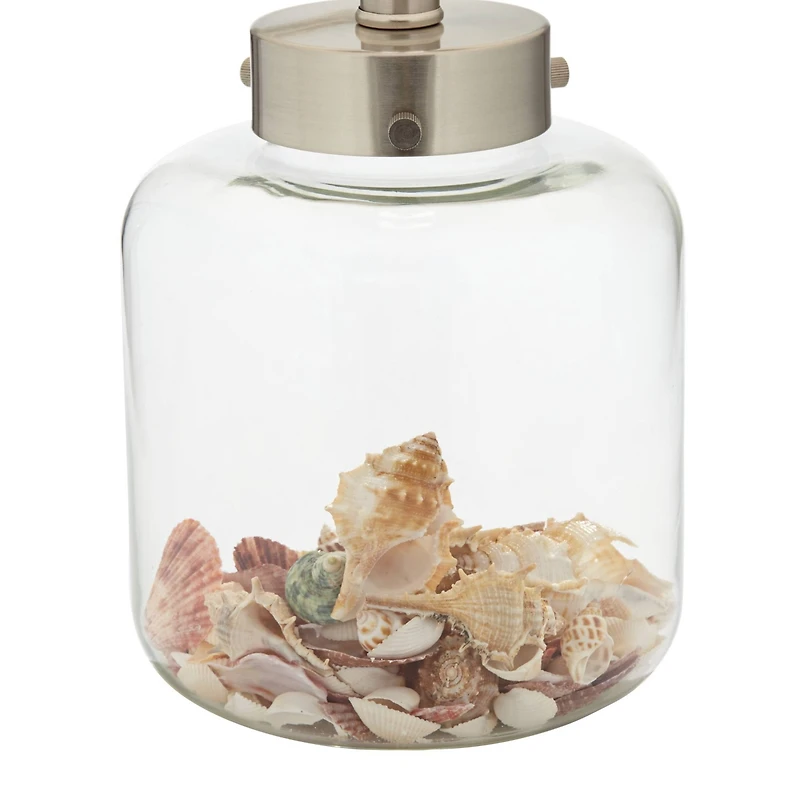 360 Lighting Canister Coastal Accent Table Lamp 20 1/2" High Clear Glass Fillable Sea Shells Off White Linen Drum Shade for Bedroom Living Room K