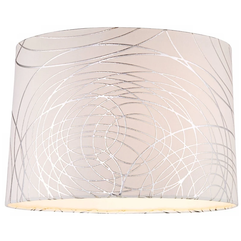 Springcrest Cream with Silver Circles Medium Drum Lamp Shade 15" Top x 16" Bottom x 11" High (Spider) Replacement with Harp and Finial