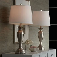 Regency Hill Blair Traditional Table Lamps 25" High Set of 2 Brushed Nickel White Drum Shade for Bedroom Living Room Bedside Nightstand Office Fa