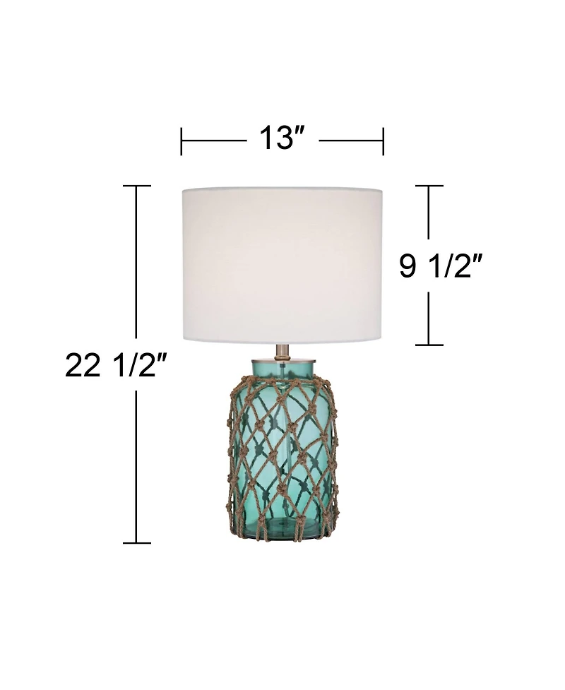 360 Lighting Crosby Country Cottage Natural Accent Table Lamp 22.5" High Coastal Blue Green Glass Rope Net Off White Drum Shade for Living Room Bedroo