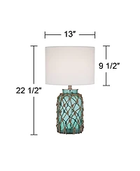 360 Lighting Crosby Country Cottage Natural Accent Table Lamp 22.5" High Coastal Blue Green Glass Rope Net Off White Drum Shade for Living Room Bedroo