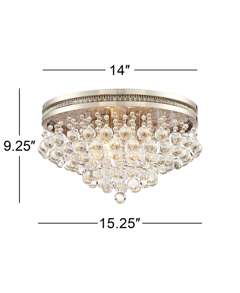 Vienna Full Spectrum Luxury Ceiling Light Flush Mount Fixture Brushed Nickel 15 1/4" Wide Crystal Droplets for Bedroom Hallway
