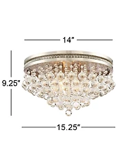 Vienna Full Spectrum Luxury Ceiling Light Flush Mount Fixture Brushed Nickel 15 1/4" Wide Crystal Droplets for Bedroom Hallway