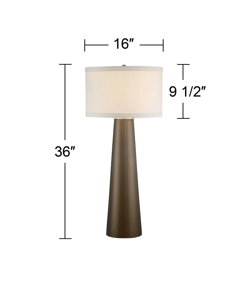 Possini Euro Design Karen Modern Table Lamp 36" Tall Dark Gold Glass Off White Fabric Drum Shade for Bedroom Living Room Bedside Nightstand Offic