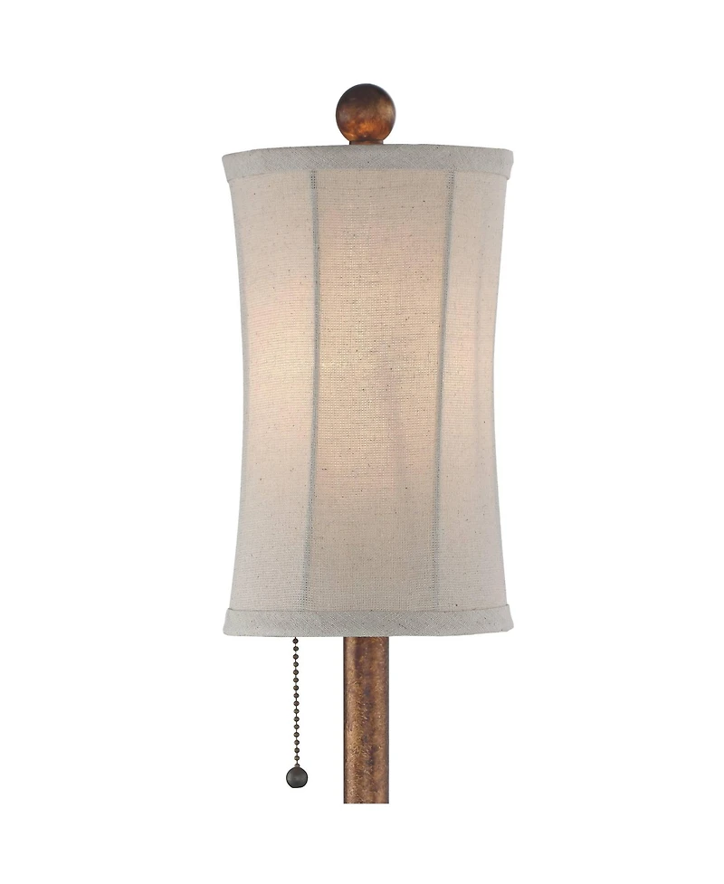 Regency Hill Traditional Buffet Table Lamps 28" Tall Set of 2 Warm Brown Wood Tone Fabric Drum Shade for Dining Room