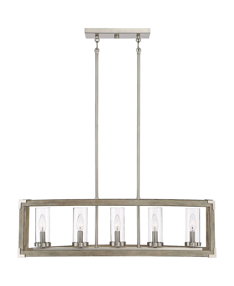 Possini Euro Design Kerr Wood Brushed Nickel Island Pendant Chandelier 32.75" Wide Modern Clear Glass Shade 5-Light Fixture for Dining Room Living Hou