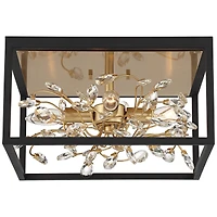 Possini Euro Design Carrine Modern Ceiling Light Flush Mount Fixture 14 1/4" Wide Black Gold 4-Light Clear Crystal for Bedroom Kitchen Living Roo