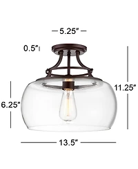 Franklin Iron Works Charleston Industrial Rustic Farmhouse Ceiling Light Semi Flush-Mount Fixture 13.5" Wide Bronze Led Clear Glass Shade for Bedroom