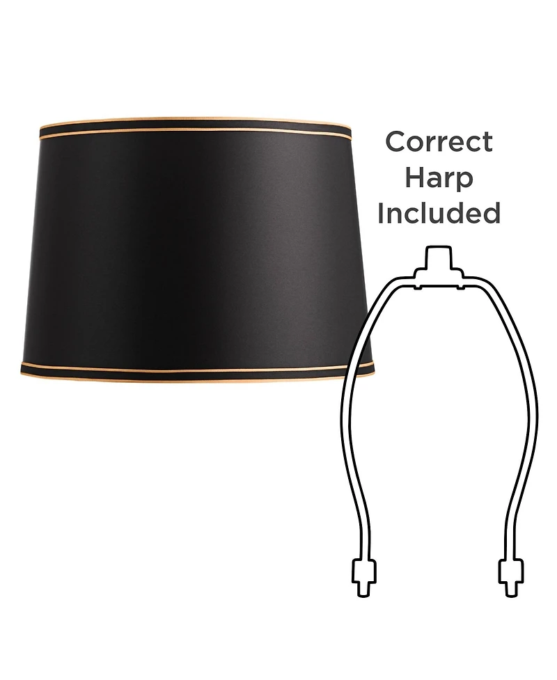 Springcrest Black Medium Drum Lamp Shade with Black and Gold Trim 14" Top x 16" Bottom x 11" High (Spider) Replacement with Harp and Fi