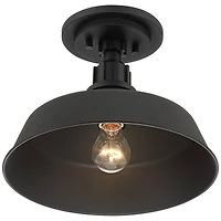 Arnett Rustic Industrial Semi Flush-Mount Urban Barn Outdoor Ceiling Light Semi Flush Mount Fixture Black Aluminum 12" for Exterior House Porch Patio