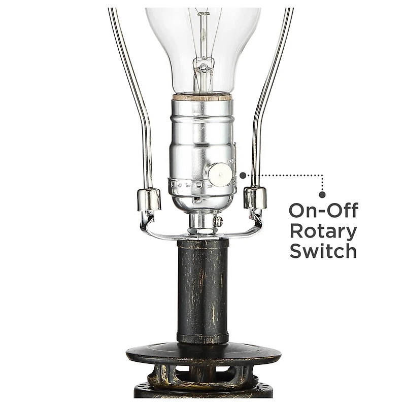 Murphy Industrial Rustic Accent Table Lamp Miner Lantern 23" High Weathered Bronze Metal Clear Glass Oatmeal Fabric Drum Shade Decor for Living Room B