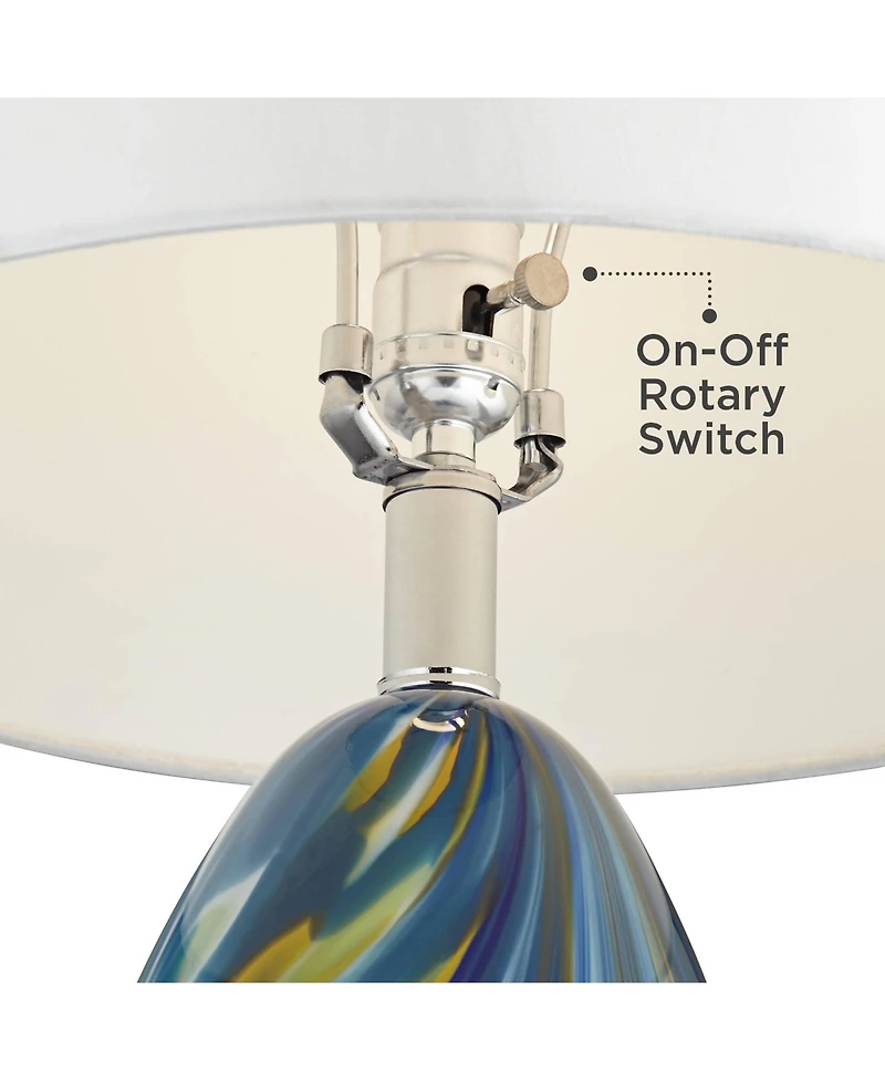 Possini Euro Design Pablo Modern Table Lamp 27" Tall Blue Art Glass White Tapered Drum Shade for Bedroom Living Room Bedside Nightstand Office Fa