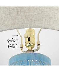 360 Lighting Selena Modern Table Lamp 28 1/2" Tall Green Blue Glaze Ceramic Oatmeal Fabric Drum Shade for Bedroom Living Room Bedside Nightstand