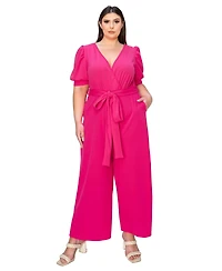 L I V D Plus Size Iris Surplice Belted Pocket Jumpsuit