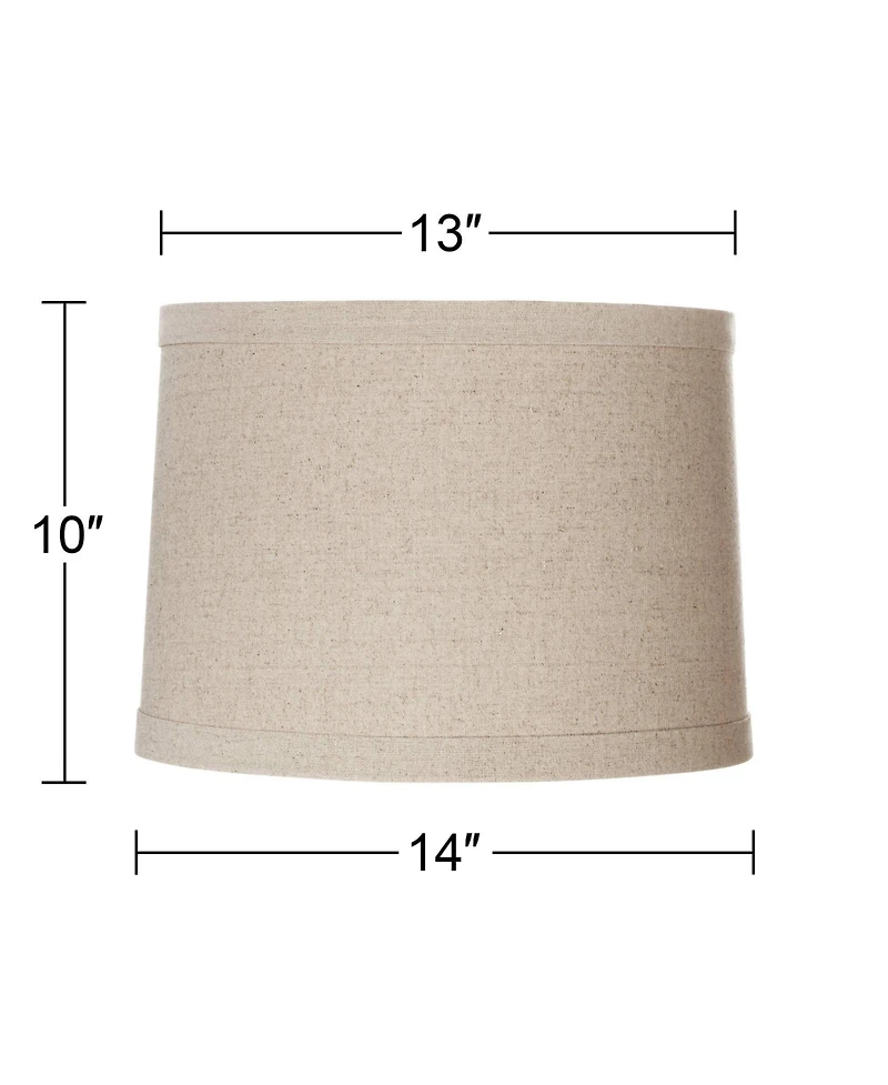 Springcrest Set of 2 Natural Linen Medium Drum Lamp Shades 13" Top x 14" Bottom x 10" High (Spider) Replacement with Harp and Finial
