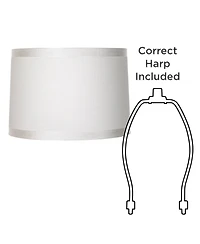 Springcrest Set of 2 Off-White Fabric Medium Drum Lamp Shades 15" Top x 16" Bottom x 11" High (Spider) Replacement with Harp and Finial