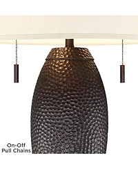 Franklin Iron Works Rustic Farmhouse Vintage Table Lamp with Usb Charging Port 31" Tall Bronze Drum Shade Living Room Bedroom House Bedside
