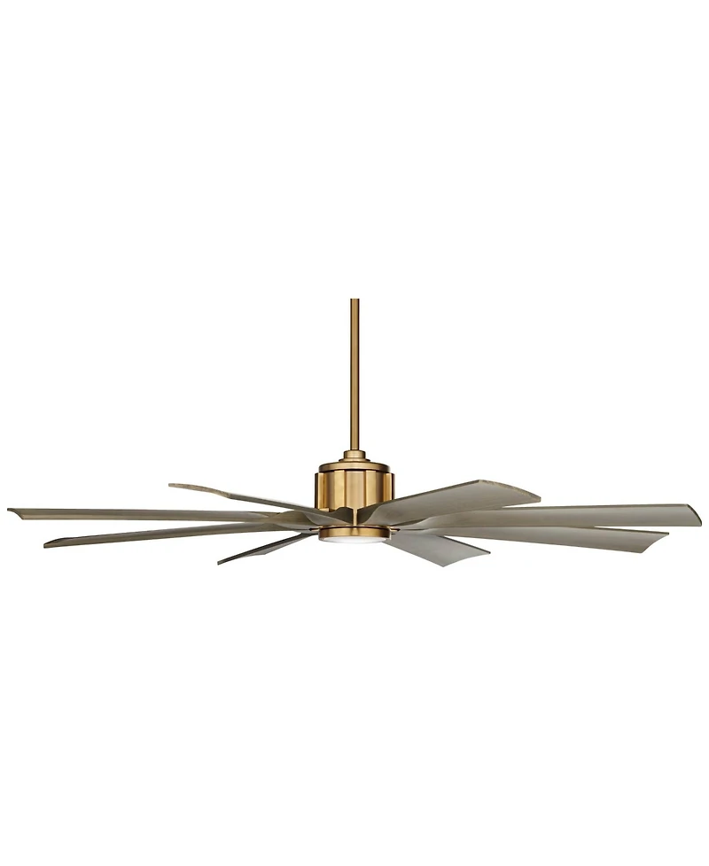 60" Possini Euro Design Defender Modern Indoor Outdoor Ceiling Fan with Dimmable Led Light Remote Control Soft Brass Oak Damp Rated for Patio Ext