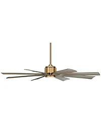 60" Possini Euro Design Defender Modern Indoor Outdoor Ceiling Fan with Dimmable Led Light Remote Control Soft Brass Oak Damp Rated for Patio Ext