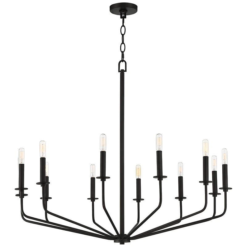 Franklin Iron Works Milanese Slender Black Chandelier 37 1/2" Wide Modern Industrial 12-Light Candelabra Fixture for Dining Room