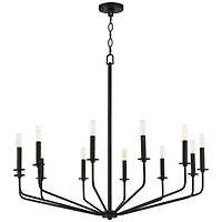 Franklin Iron Works Milanese Slender Black Chandelier 37 1/2" Wide Modern Industrial 12-Light Candelabra Fixture for Dining Room