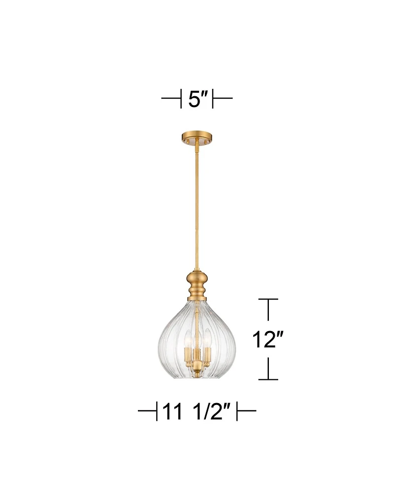 Houten Soft Gold Metal Mini Cluster Pendant Chandelier 11 1/2" Wide Modern Clear Glass Shade 3-Light Fixture for Dining Room House Foyer Entryway