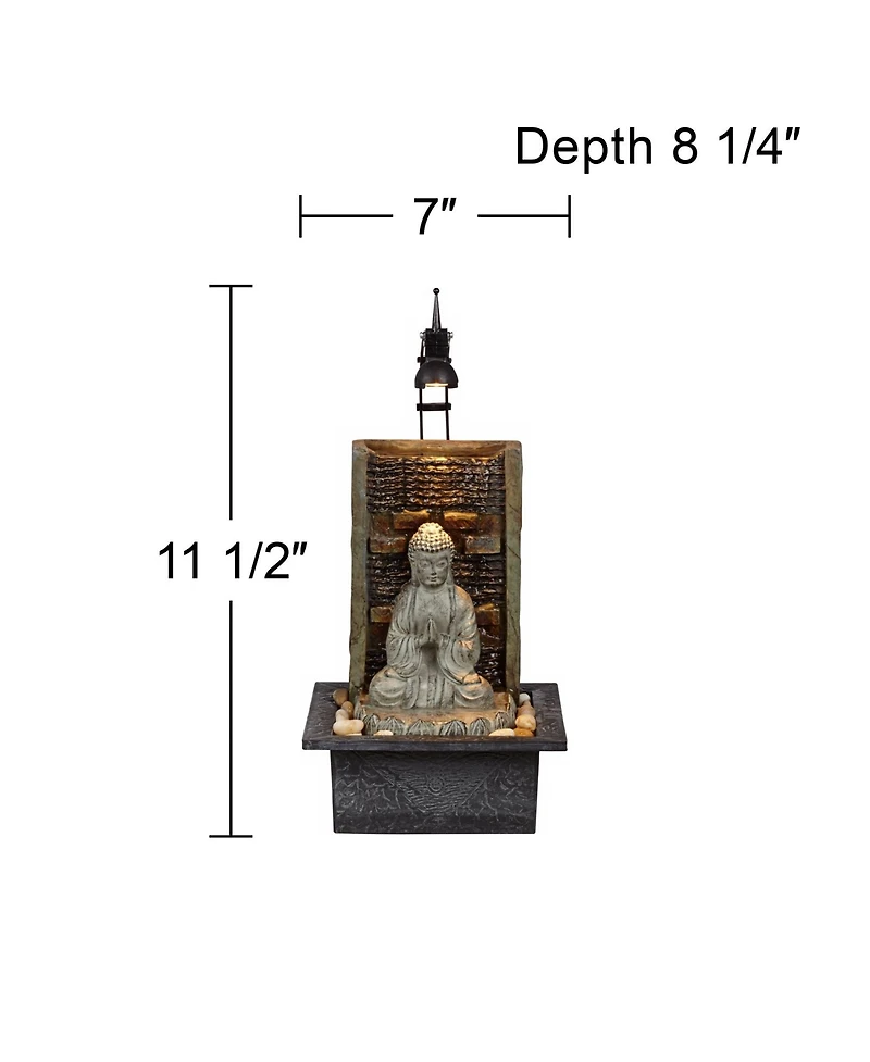 Namaste Buddha 11 1/2" High Small Zen Asian Indoor Decor Faux Stone Tabletop Fountain with Light Led Desk