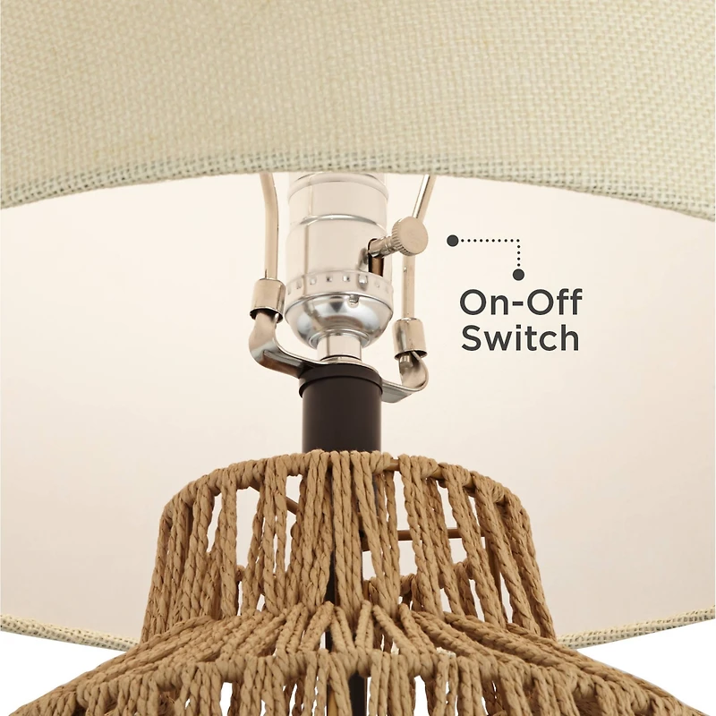 360 Lighting San Marcos Modern Coastal Table Lamp 27" Tall Natural Wicker Oatmeal Drum Shade for Bedroom Living Room Bedside Nightstand Office Ki