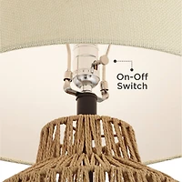 360 Lighting San Marcos Modern Coastal Table Lamp 27" Tall Natural Wicker Oatmeal Drum Shade for Bedroom Living Room Bedside Nightstand Office Ki