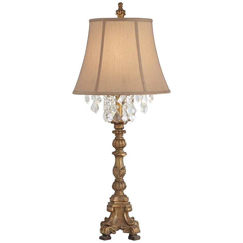 Barnes and Ivy Duval Traditional Table Lamp 33" Tall Aged Gold Candlestick Crystal Fabric Bell Shade for Bedroom Living Room Bedside Office Famil