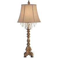 Barnes and Ivy Duval Traditional Table Lamp 33" Tall Aged Gold Candlestick Crystal Fabric Bell Shade for Bedroom Living Room Bedside Office Famil